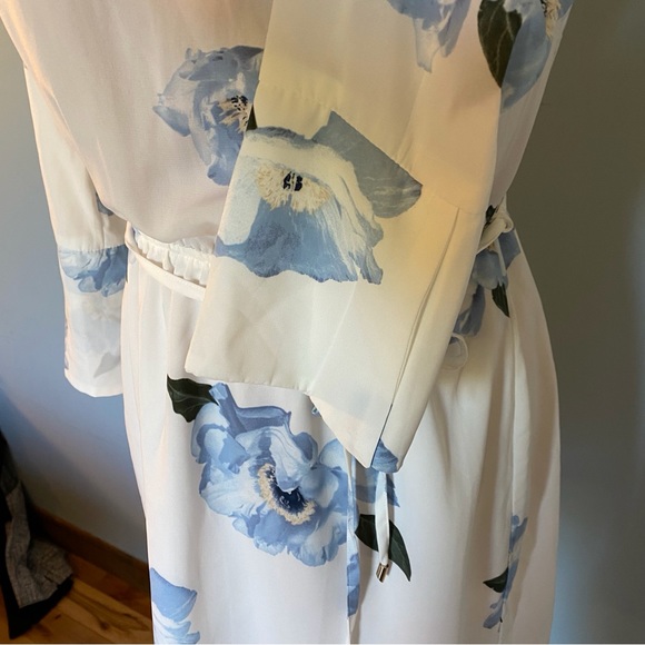 DEX Off-the-Shoulder White and Blue Floral Dress - Picture 5 of 14